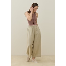 Molene Natürel Barrel Fit Keten Pantolon