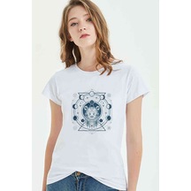 Astronomi Moon Baskılı Beyaz Kadın Tshirt