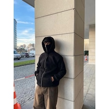 Samuray Ninja Çift Kapşonlu Zıp Fermuarlı Kanguru Çepli Tam Fermuarlı Hoodie Swetshirt - Siyah Çok Renkli