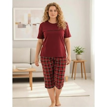 Mihra Kadın Milan Büyük Beden Bisiklet Yaka Kısa Kol Kapri Pijama Takımı 50503b - 1 Adet Bordo