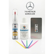 Mercedes-benz 744 Metalik Gümüş Gri İğneli Ve Fırçalı 2 Si 1 Arada Rötuş Boyası Yüzey Temizleme Solüsyonu Profesyonel Ve Çapaksız Rötuş Çeliği 5'li Uygulama Çubuğu Seti