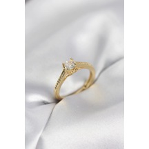 Tek Taş Gold Renk Zirkon Taşlı Model Kadın Yüzük 5886 Çok Renkli 20242831