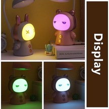 Novahub Mor Karikatür Usb Şarj Edilebilir Masa Lambası Çift Işıklı Led Lamba Öğrenci Çocuk Odası Okuma Masası Lambası Gece Lambası