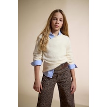 Defacto Kız Çocuk Regular Fit Bisiklet Yaka Triko Kazak Y2640a625wner105 Ekru-er105
