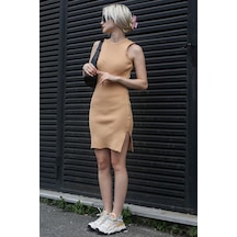 Madmext Bej Sıfır Kol Mini Basic Elbise Mg1727-bej