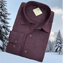 Klasik %100 Cotton Uzun Kollu Terletmeyen Kışlık Flanel Kumaş Bordo Gömlek Regular Kalıp -10504 Bordo