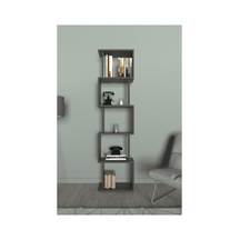 Lavellan Riva Labirent Kitaplık 5 Raflı Modern Dekoratif Kitaplık Ünitesi Antrasit Gri