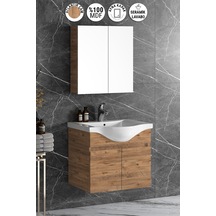 Yıldız 65 Cm Atlantik Çam Mdf Seramik Lavabolu Asma Banyo Dolabı Takımı