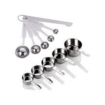 Shineyee 11 Parça Paslanmaz Çelik Ölçü Kasa Ve Kaşık Seti 5 Kasa + 5 Kaşık + 1 Düzleştirici Aracı Gümüş Renk Gümüş