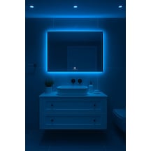 Digital Hayat Dokunmatik Dimlenebilir Mavi Led Işıklı Dikdörtgen Ayna Dekoratif Banyo Makyaj Aynası Yatay Ve Dikey Kullanım Mavi