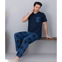 Pijamoni Erkek Bisiklet Yaka Kısa Kol İnce Pijama Takımı 6163/5 - 1 Adet Lacivert