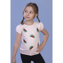 Toontoy Kids Toontoy Kız Çocuk Karpuz Nakışlı Tişört Pudra
