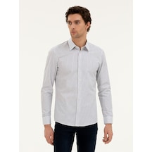 Cacharel Lacivert Slim Fit Pamuk Çizgili Gömlek