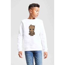 Tshirthane I Am Groot Baby Baskılı Unisex Çocuk Beyaz Sweatshirt