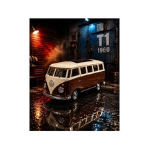 Volkswagen T1 Minibüs Diecast Model Araba Kahverengi Özel Standlı Klasik Nostaljik Minibüs