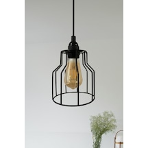 Cage Siyah Metal Avize Mutfak Salon Cafe Ofis Pastane Tekli Sarkıt Lamba Aydınlatma Modeller Siyah