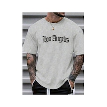 Caddemia Yaz Moda Rahat Gevşek Şık Los Angeles Mektup Grafik Baskı Yuvarlak Yaka Kı Gri 2XL