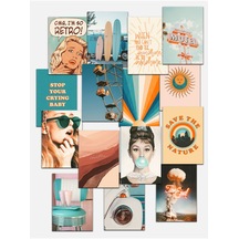 Postifull Vintage Duvar Kağıdı Seti, Retro Poster Seti, Dekoratif Poster Kolaj Seti, Çerçevesiz Poster Set kolaja50005v