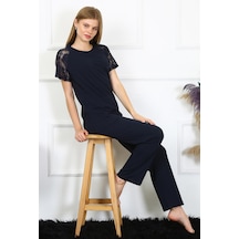 Akbeniz Kadın Kolu Dantelli Penye Pijama Takım 4150 - S Lacivert Akbeniz Kadın Kolu Dantelli Penye Pijama Takım 4150 - S Lacivert