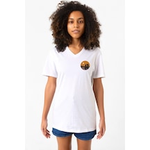 One Piece Anime Thousand Sunny Beyaz Kadın V Yaka Tshirt Beyaz
