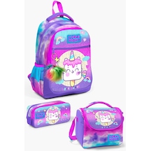 Coral High Kids Renkli Batik Unicorn Dondurma Desenli Okul Çanta Seti Set0123480