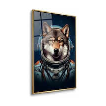 Astronot Kasklı Kurt Gold Çerçeveli Cam Tablo