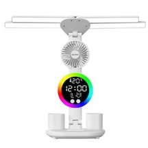 S-link Sl-m9070 Glow Beyaz Dokunmatik Led Lamba Saat, Fan,derece Kalemlikli Masa Lambası Beyaz