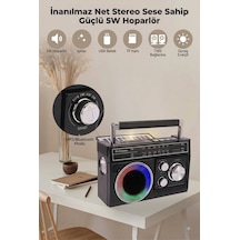 Nostalji Solar Enerjili Güneş Panelli Fm Radyo Şarj Edilebilir Bluetooth Hoparlör Rbg Işıklı Sd Kart Usb Ve El Fenerli Siyah - 911392134
