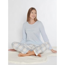 Uzun Kol Mevsimlik Pijama Takımı Viskon Alperi 790-80 Mavi