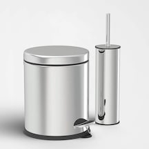 5 Litre Çöp Kovası Ve Tuvalet Fırçası Krom İkili Set Çok Renkli