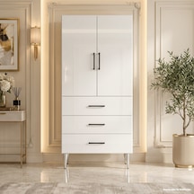 Monaco Çok Amaçlı Dolap 60 Cm 2 Kapak 3 Çekmece Parlak Beyaz - Çok Amaçlı Banyo Dolabı Gri