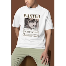 Wanted Dead Or Alive Yagami Light Baskılı Unisex Oversize Death N Beyaz