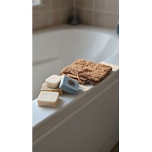 El Yapımı Sütlü Kahve Rengi Püsküllü Orlon Eldiven Banyo Lifi