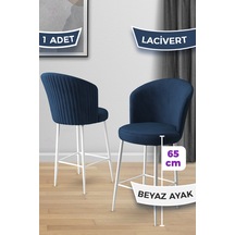 Canisa Alte Serisi 1 Adet 65 Cm Lacivert Ada Mutfak Bar Sandalyesi Babyface Kumaş Beyaz Metal Ayaklı Lacivert Sandalye Beyaz Ayak