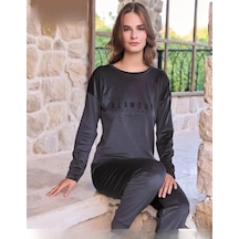 Pijamoni Kadın Kışlık Bisiklet Yaka Likralı Soft Kadife Pijama Takımı 4200/12 - 1 Adet 001