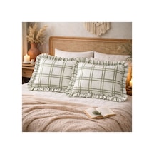 Fırfırlı Yastık Kılıfı 2 Li Set Tek Kişilik %100 Organik Pamuk 50x70 Cm 8 Farklı Desen Seçenekli Beyaz Ekose