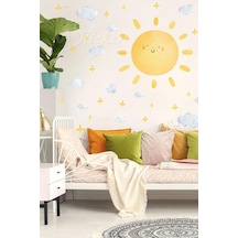 Sevimli Güneş Bulutlar Ve Yıldızlar Soft Renklerde Çocuk Bebek Odası Sticker Seti