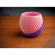 3d Baskı Küre Saksı - Kafes Dokulu İki Parçalı Dekoratif Saksı - Pembe-mor