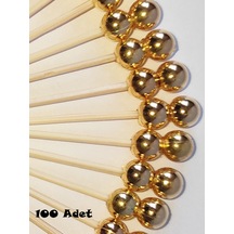 100 Adet Dekoratif Gold Çift İncili Kokteyl Kürdan 6 cm - İnci 8 mm