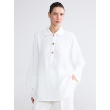 Lcw Everyday Beyaz Polo Yaka Oversize Armürlü Kadın Tunik