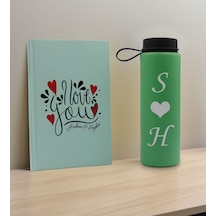 Bk Gift Sevgiliye Özel İsimli Su Yeşili Defter Ve Yeşil Cam Matara Hediye Seti-13, Sevgiliye Hediye, Sevgililer Günü, Yeni İş Hediyesi