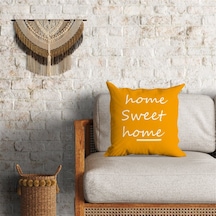 Home Sweet Home Hardal Renk Dekoratif Minder Kılıfı 60 x 60 cm