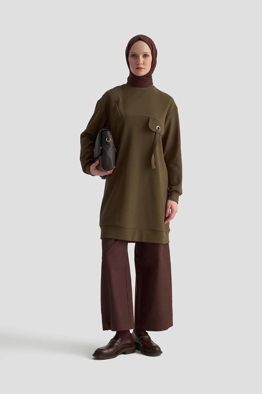 Armine Trend Cep Kapağı Kuşgözü Detaylı Fitilli Tunik Haki 25kt453 Haki
