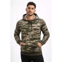Barlashive Erkek Kamuflaj Desenli 2 İplik 4 Mevsim Kapüşonlu Kanguru Cepli Hoodie Sweatshirt - Kamuflaj Çok Renkli
