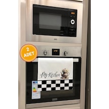 Valerine Life My Kitchen Dama Desenli Papatyalı Mutfak Kurulama Fırın Beyaz El Havlusu %100 Pamuklu Beyaz