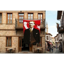 Takım Elbiseli Sivil Gazi Mustafa Kemal Atatürk Portre Ay Yıldız Poster Bayrak Premium Raşel Kumaş 300x450cm Ata40 Diğer