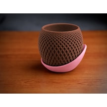 3d Baskı Küre Saksı - Kafes Dokulu İki Parçalı Dekoratif Saksı - Kahverengi-pembe