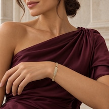 Golden Signature Çift Sıra Taşlı Kadın Bileklik 14k Altın Renginde, Xp Marka Özel Seri Vıp - 18,5 - 20 Cm Renkli