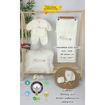 Gros Shop Müslin Yeni Doğan 4katlı Organik %100pamuk Kişiye Özgü Nakışlı Hastane Çıkış Seti-papatya Ekru-1