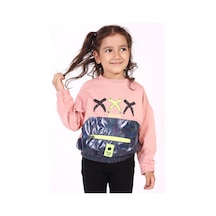 Toontoy Kız Çocuk Cep Detaylı Baskılı Sweatshirt Somon